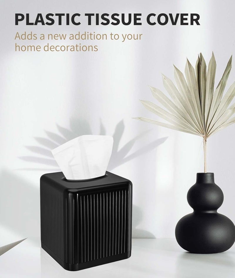 Livelab حامل علبة مناديل بلاستيكية مربعة مع قاعدة - غطاء مناديل زخرفي حديث على شكل مكعب للحمام، سطح الطاولة، غرفة المعيشة، غرفة النوم، المكتب - أسود - Image 2